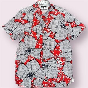 Ted Baker London 100% Lyocell Hawaiian Shirt Floral Red White & Blue Mens Size 4